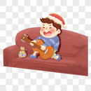 圣诞节坐在沙发上弹吉他的孩子图片