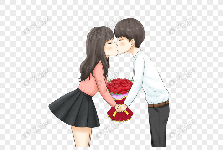捧着玫瑰亲吻的情侣图片