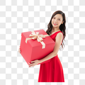抱着红色礼物盒的女性高清图片