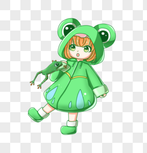 穿青蛙雨衣的女孩图片素材