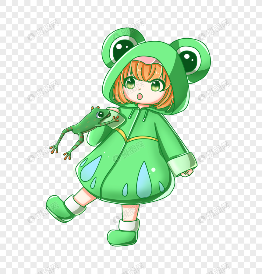 穿青蛙雨衣的女孩