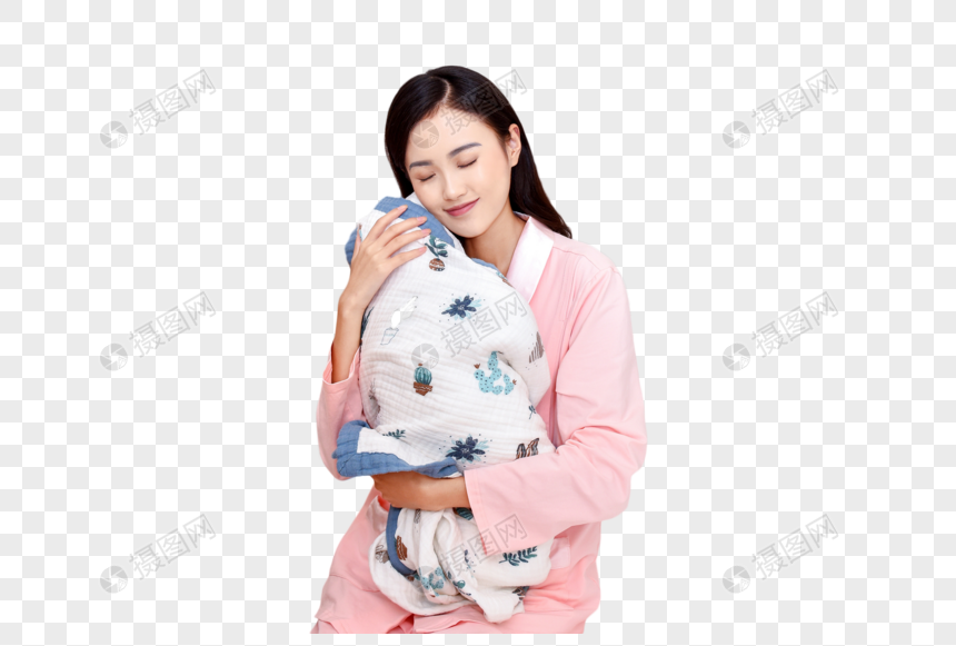 母亲闭眼抱着新生婴儿图片