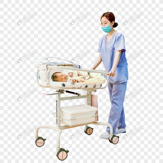 医护人员和推车里的婴儿图片