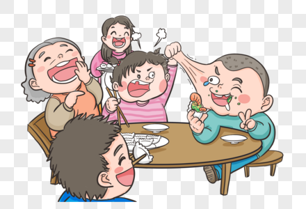 抢饺子吃的一家人图片素材