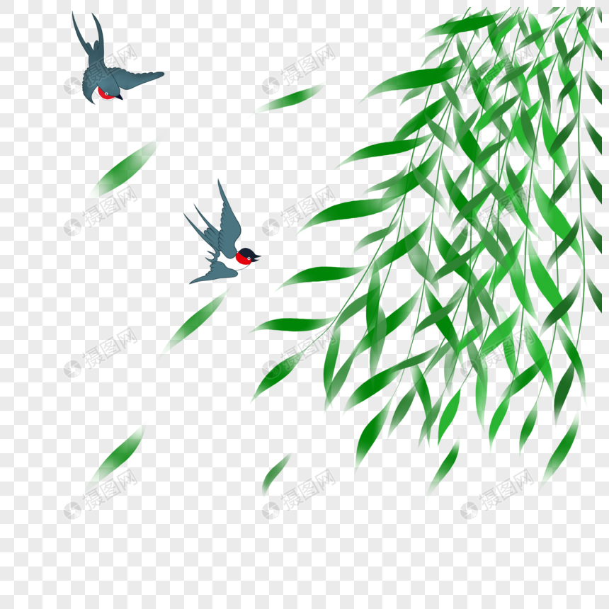 燕子在柳树叶间飞图片
