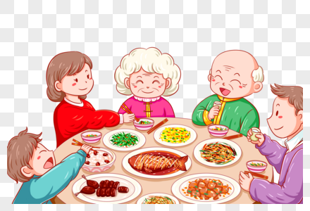 新年做年夜饭吃年夜饭的一家人素材
