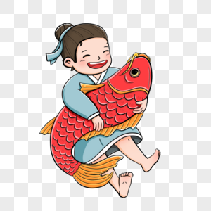 抱着锦鲤女孩图片