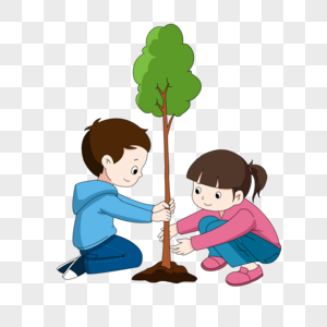 植树节孩子栽树卡通元素图片