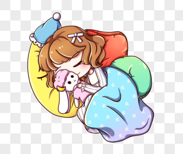 温馨提醒卡通人物安睡的女孩素材