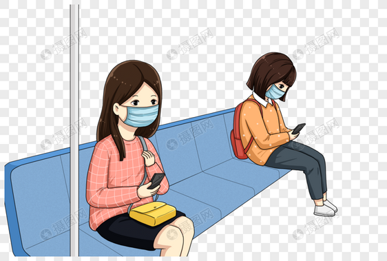 地铁上戴口罩出行的人们图片