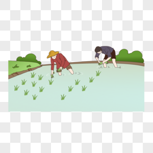 春农民播种插秧卡通元素图片