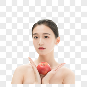 美妆少女手拿苹果高清图片