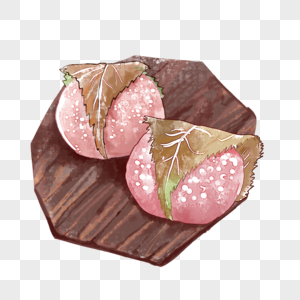 樱花路上手牵手樱花糯米团手绘素材