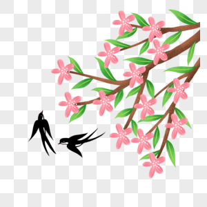 花开燕子在枝头嬉戏高清图片