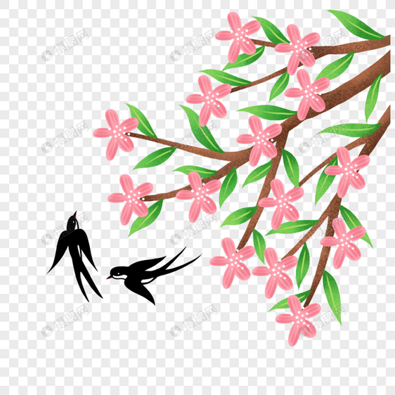 花开燕子在枝头嬉戏图片
