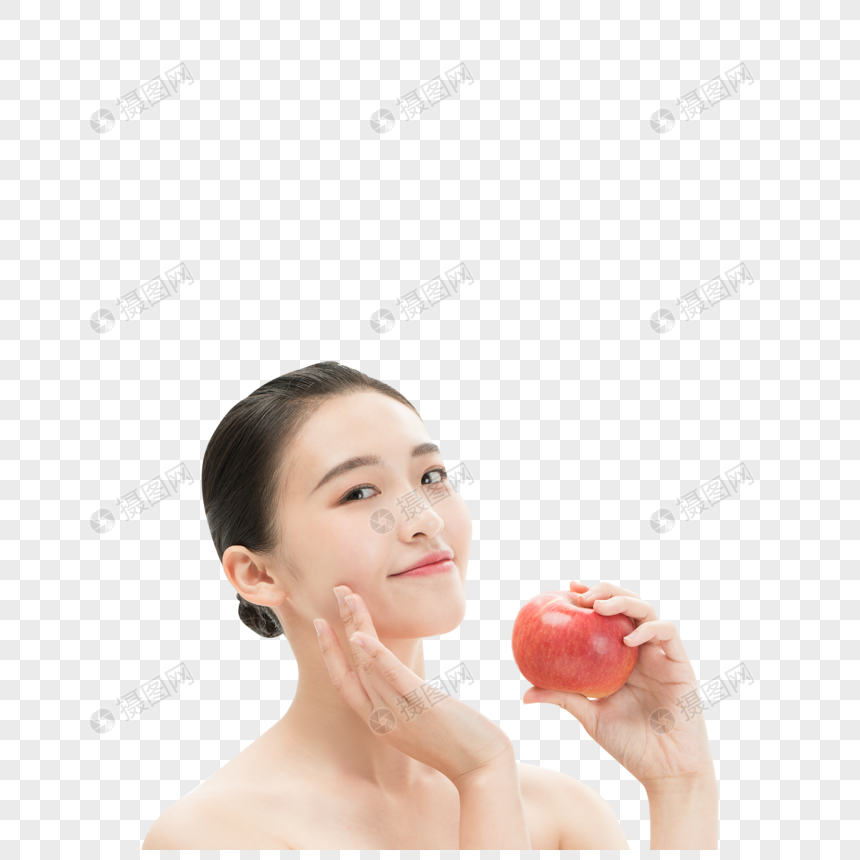 少女手拿苹果图片