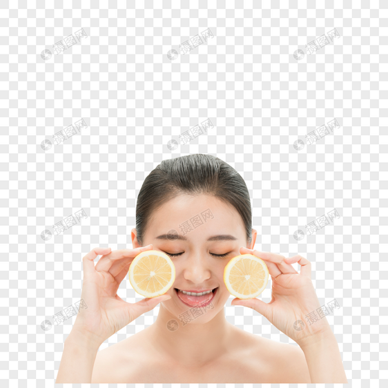 美妆少女与柠檬图片