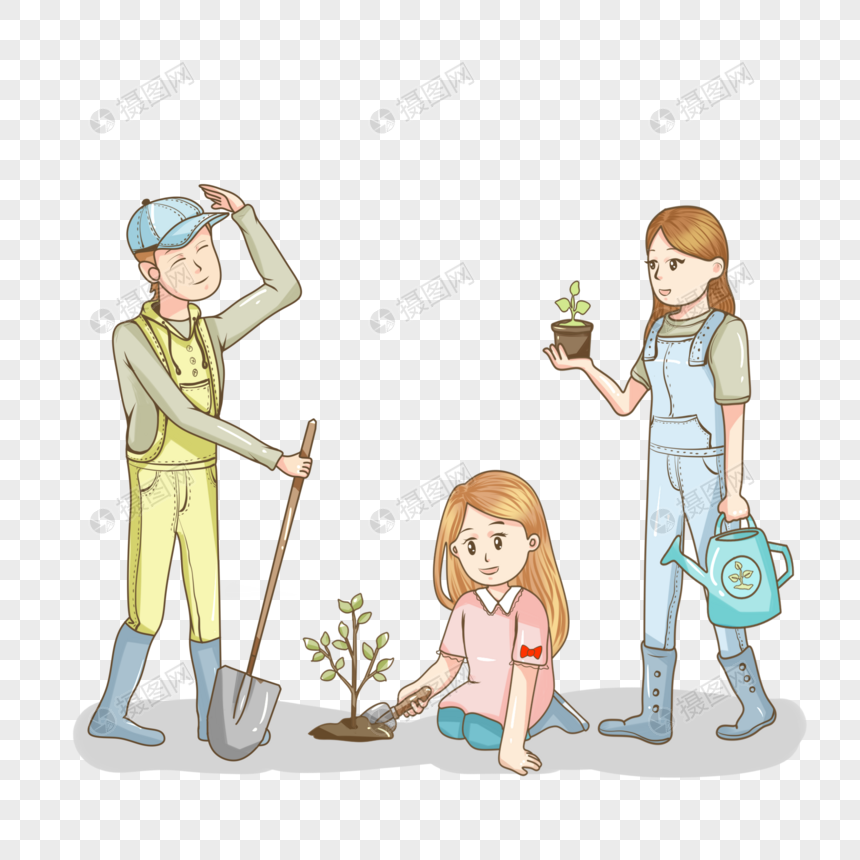 植树节种树的一家人图片
