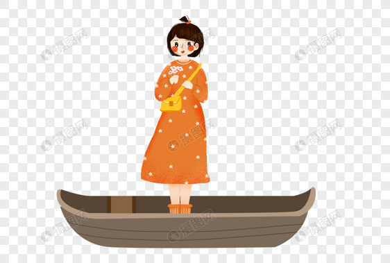 站在船上的女孩图片