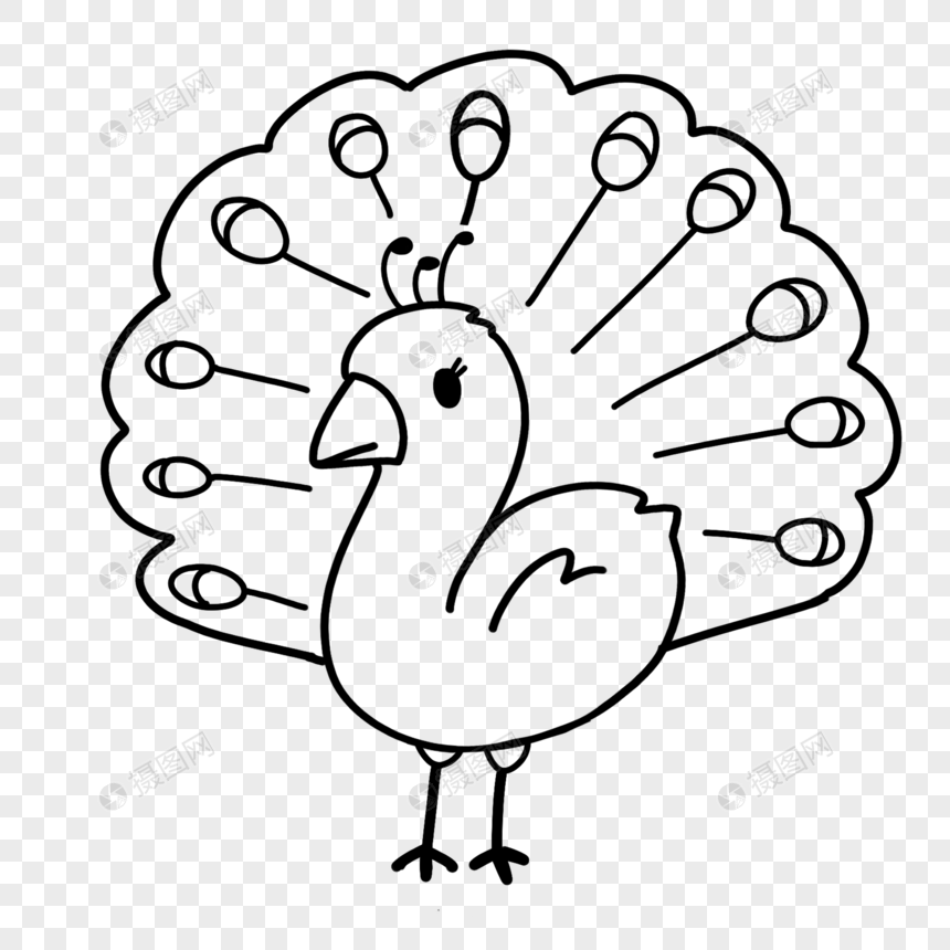 孔雀简笔画线稿