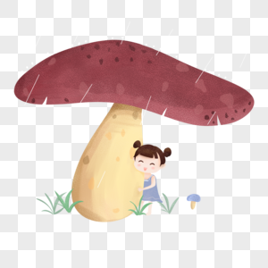 春天在蘑菇下躲雨的女孩高清图片