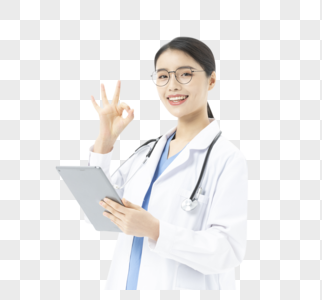 女性医生拿着平板电脑OK手势图片