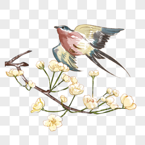 清明节燕子手绘花鸟高清图片