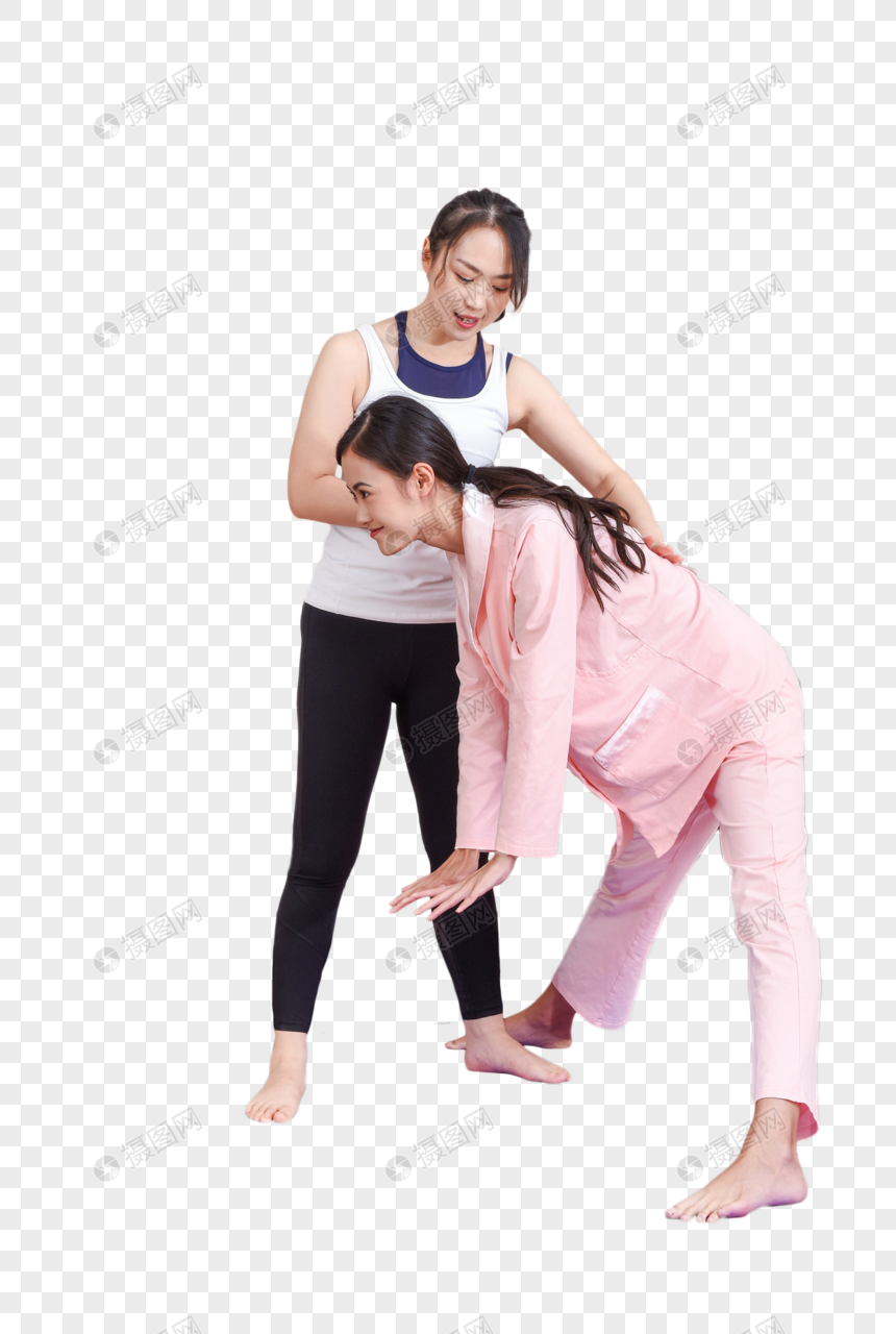 健身房产妇与教练运动瑜伽图片