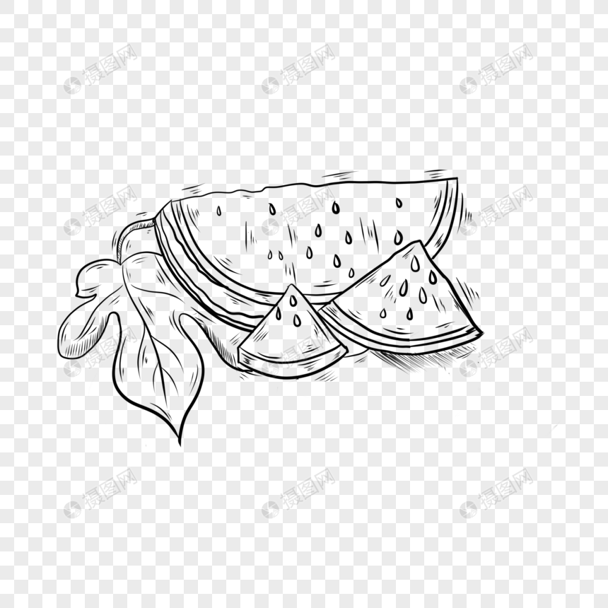 食物水果黑白线条西瓜