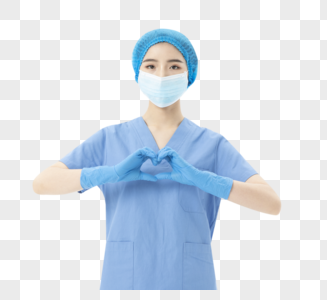 女性医生手术服防护比心图片