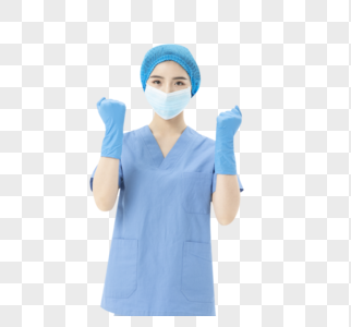 女医生手术服加油手势图片