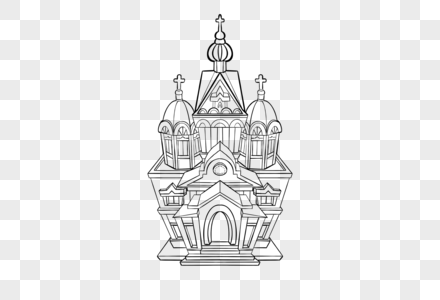 哈萨克斯坦升天大教堂建筑简笔画高清图片