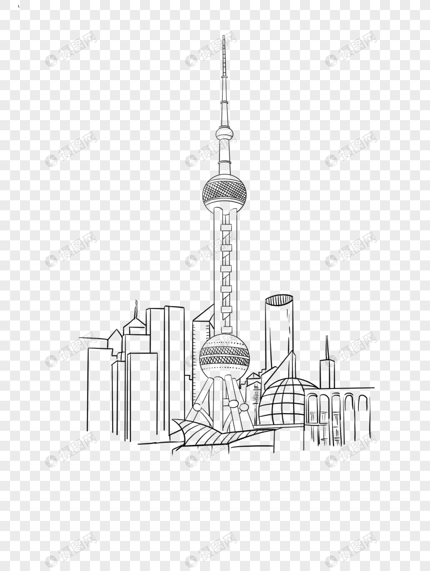 上海东方明珠简笔画图图片