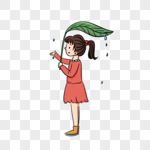 撑着树叶伞的小女孩图片
