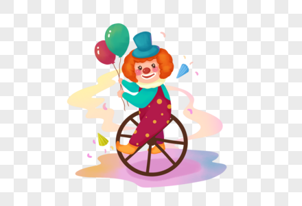 拿着气球骑独轮车的小丑图片