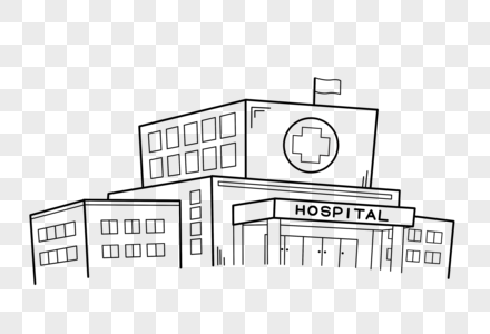 医院简笔画黑白线条建筑高清图片