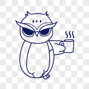 喝茶的猫头鹰简笔画图片