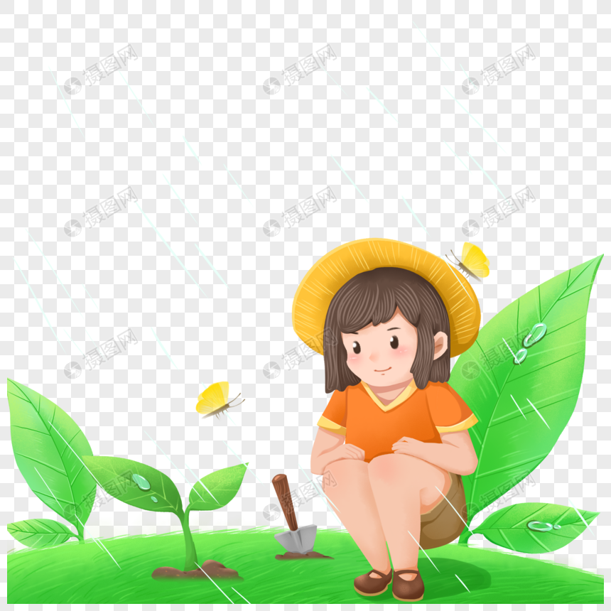 女孩种花苗元素素材下载 正版素材 摄图网