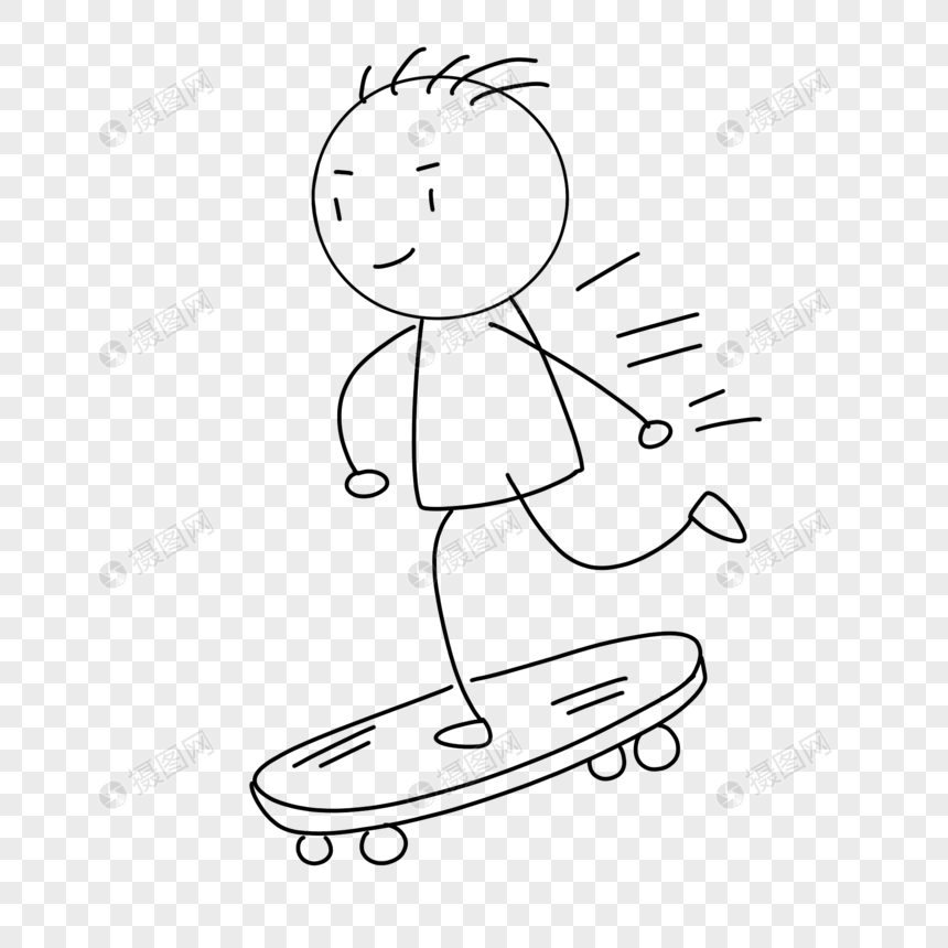 玩滑板的小人简笔画图片