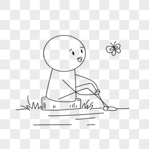 看蝴蝶的小人简笔画图片素材