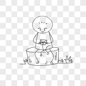 守着黑白无常的幽灵抱着猫的小人简笔画素材