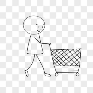 web开发推着购物车的小人简笔画素材