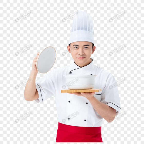 男厨师手捧砂锅形象图片