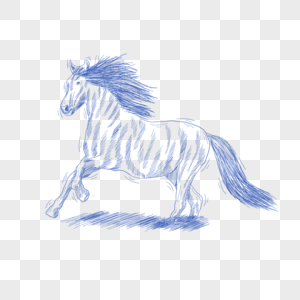 蓝色线条动物简笔画野马图片
