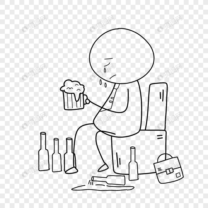 喝酒应酬的小人简笔画