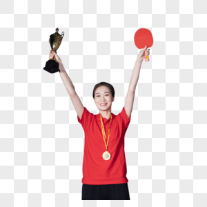 举奖杯的女性乒乓球运动员图片