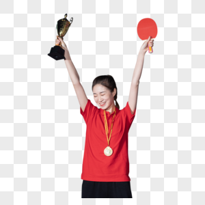 举奖杯的女性乒乓球运动员图片