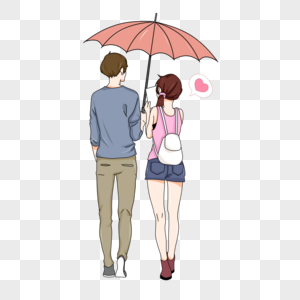 表白节出行打伞的情侣图片