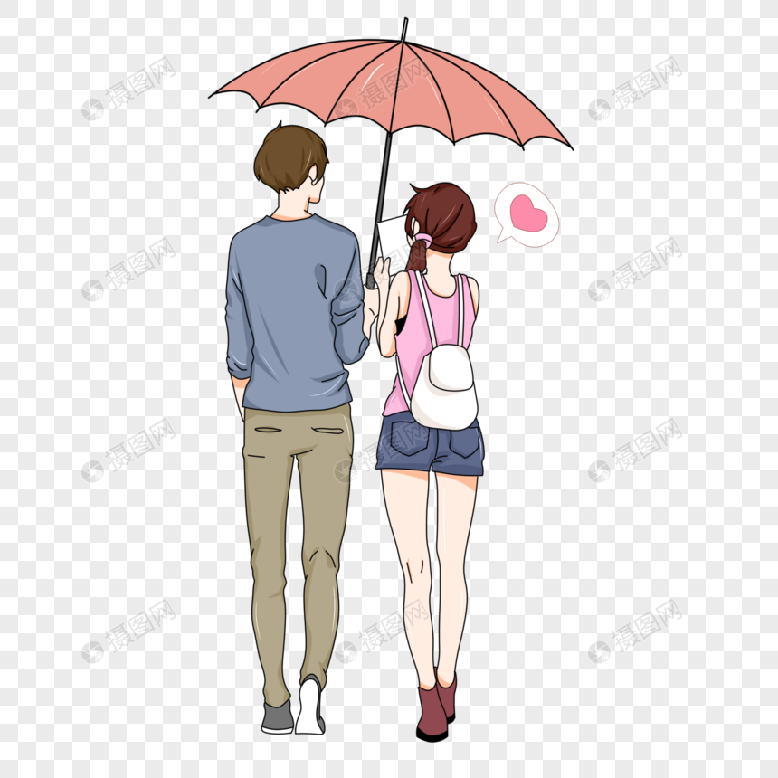 表白节出行打伞的情侣图片