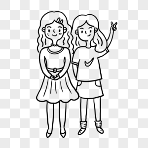 卡通人物简笔画两个女孩简笔画素材